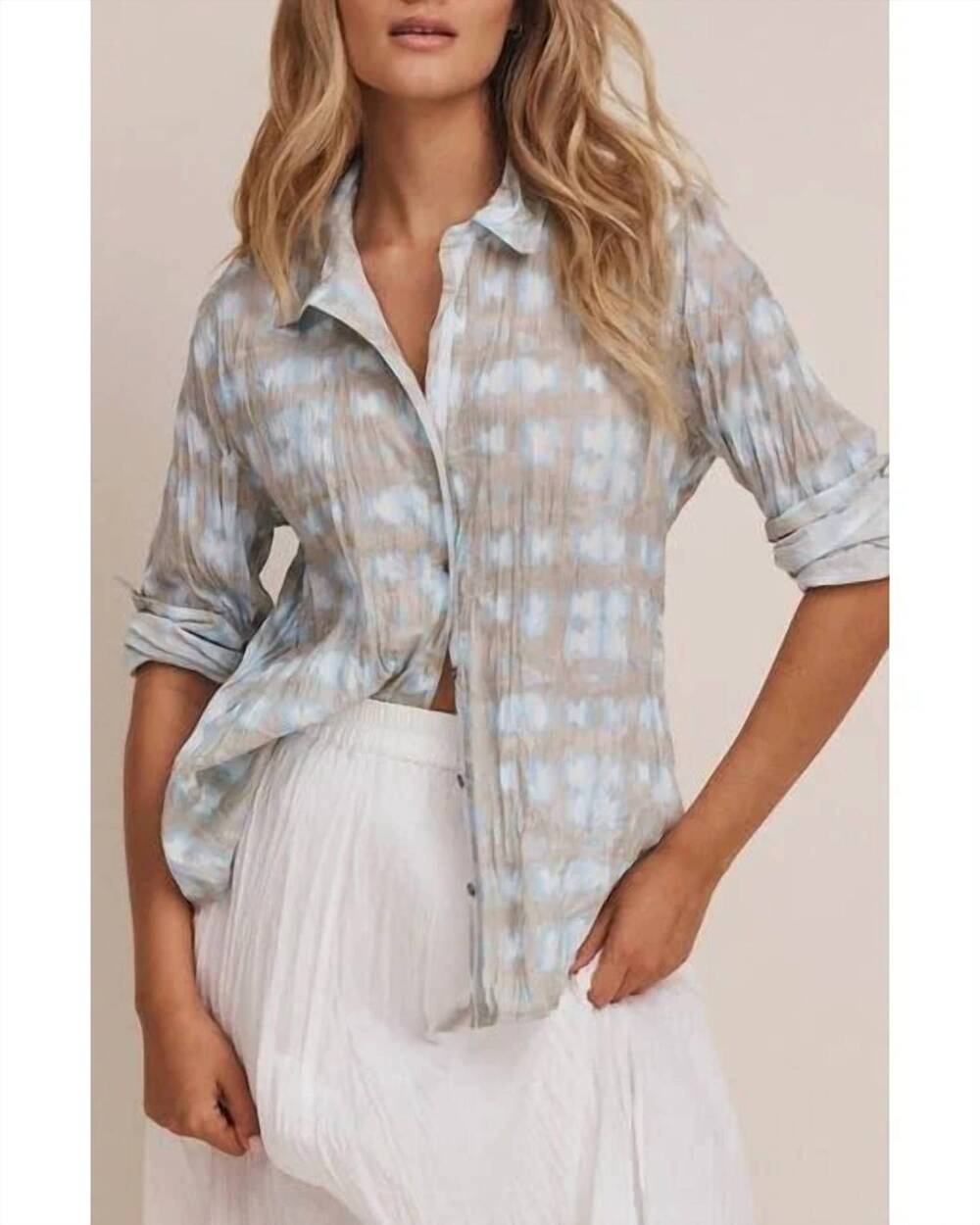 NEW NIC + ZOE women's chibori core cotton shirt in blue multi
